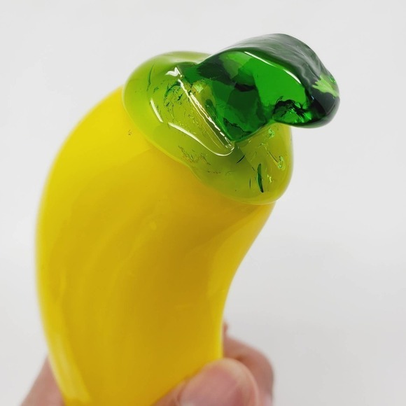 25. Handblown Banana Yellow With Green Stem Glass Kitchen Home Decor - Picture 4 of 5
